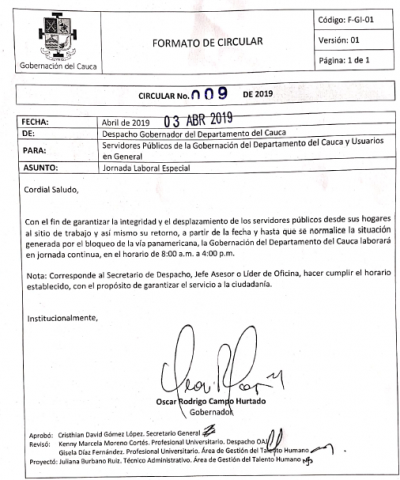 Circular 009 de 2019